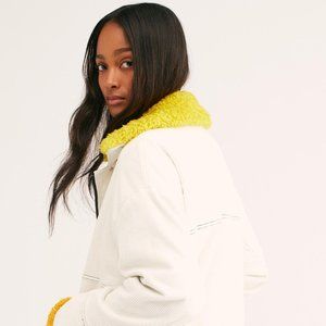 Free People Lust for Life Corduroy Jacket in White and Yellow Combo